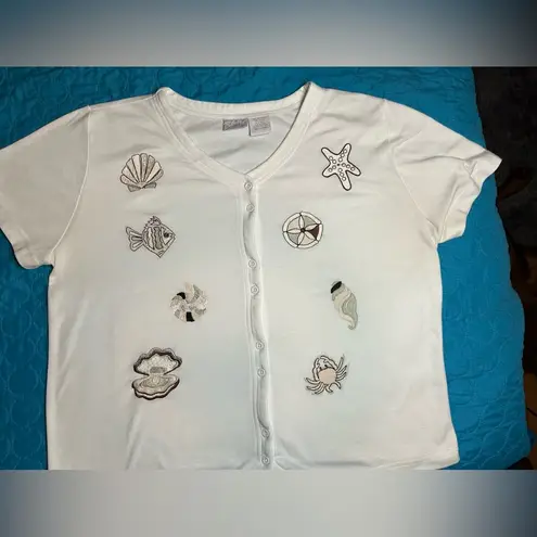 Blair Vintage Beachy Embroidered Button Up Top Medium