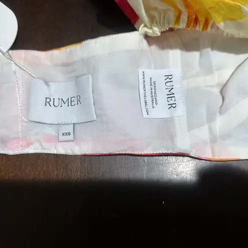 Revolve Rumer Sunshine Linen Floral Puff Sleeve Crop XXS NWT Garden Party Picnic Yellow