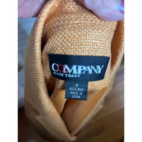 Ellen Tracy Vtg Company Silk Blazer Orange Textured Three Button Size 6 Women's