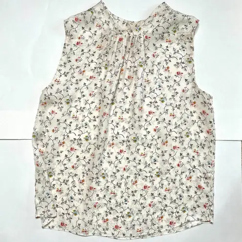 Rebecca Taylor Sleeveless Floral Vine Print Silk Blouse in Ivory Size 8