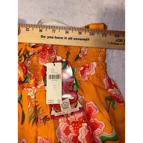 Farm Rio Anthropologie smocked floral wide leg pants Orange Floral resort vacay