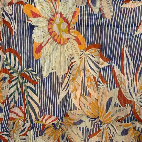 Soft Surroundings Navy Blue Orange Floral Embroidered Tunic Top Boho XL