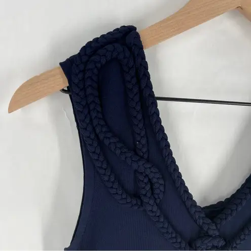 Etcetera Navy Blue Stretch Knit Braided Trim Sleeveless V-Neck Dress Size S