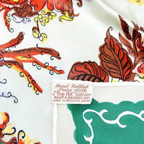 Baar & Beards Top Hit Vintage Made in Japan Hand Rolled Pure Silk Floral Scarf Green