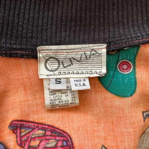 Vintage Olivia Bomber Jacket Size S 100% Cotton Orange Shoe Print Made in USA