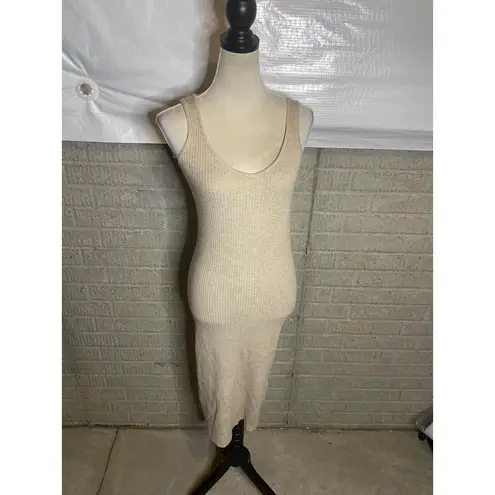 Lucy Paris Denver Beige Ribbed Knit Open Back Midi Sweater Dress Size Small