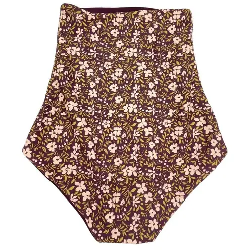 NWT June Loop Ultra High Waist Swim Bottoms Reversible Floral Print Size XS NEW Brown