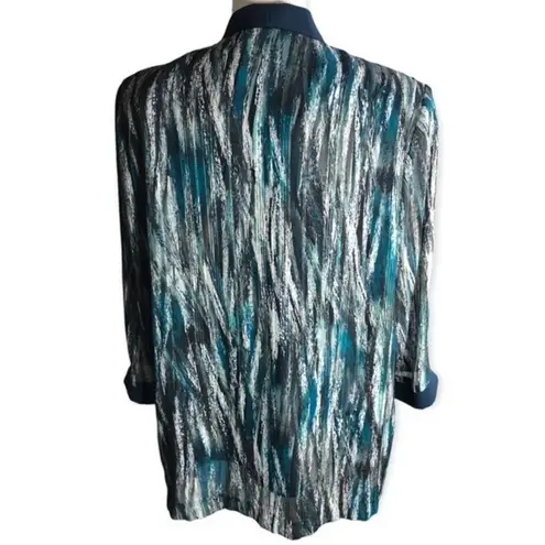 R & M Richards R&M Collection Blue Abstract Open Front Cardigan with Tank Top