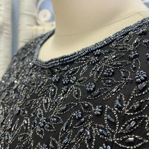 Papell Boutique intage 90s Evening Silk Beaded Top L Black Minimalist Glam