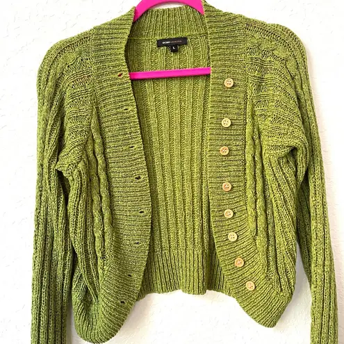 BCBGMAXAZRIA Green Cable Knit Cardigan Sweater 2000s Y2K Style Size Large