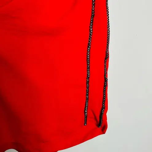 SABINA MUSAYEV Women's Luby Red Gunmetal Beading Shift Mini Dress Size Small