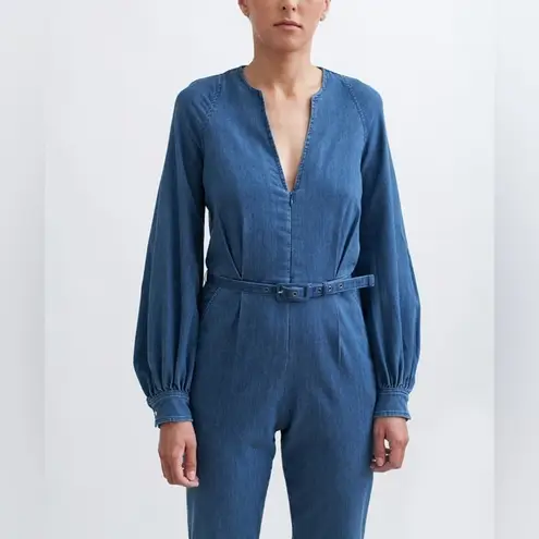 Rachel Comey Blue Chambray Long Balloon Sleeve Slit Jumpsuit sz 2