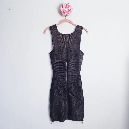 Mara Hoffman Mara Huffman Black Metallic Knit Ribbed Bodycon Dress with Zipper Details