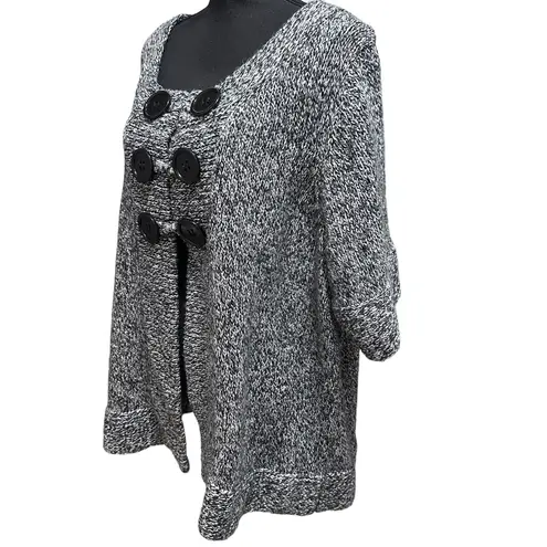 Needleworks By Avenue Design Cardigan Sweater Sz 26/28 Gray & Black Big Buttons