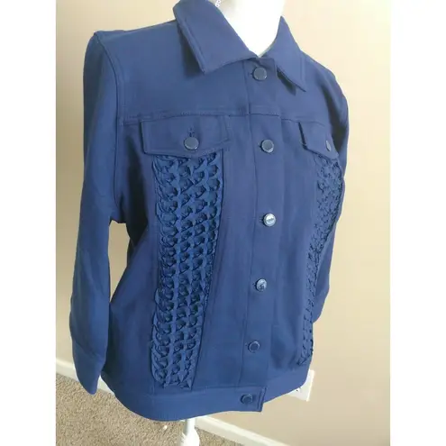 Isaac Mizrahi Women's Blazer Jacket Career Formal Size M Blue 3/4 Sleeves