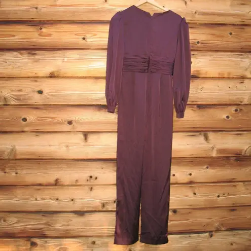 Mac Duggal  2647 Womens Plum Front Twist Puff Sleeve Jumpsuit Pants