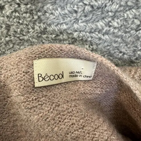 Becool Sweater Womens M/L Brown Taupe V Neck Hi Low Oversized Ribbed Knit Tan Size M