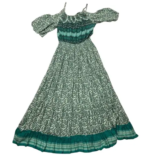 LASCANA Cold Shoulder Maxi Dress Size 8 Green Floral Print Summer Boho