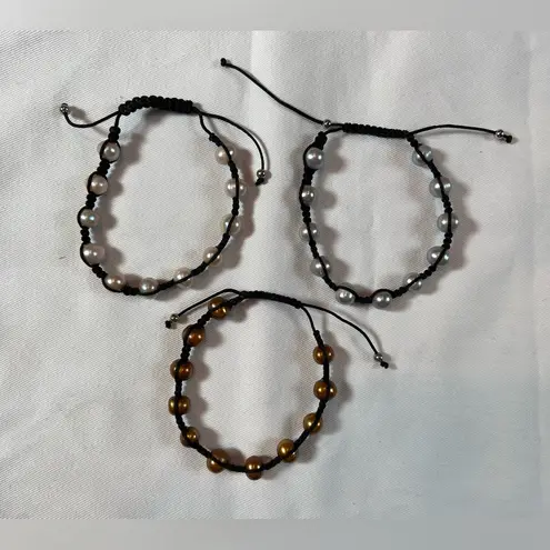 Handmade Pearl bracelets 3 Adjustable Size String stackable different color pearls