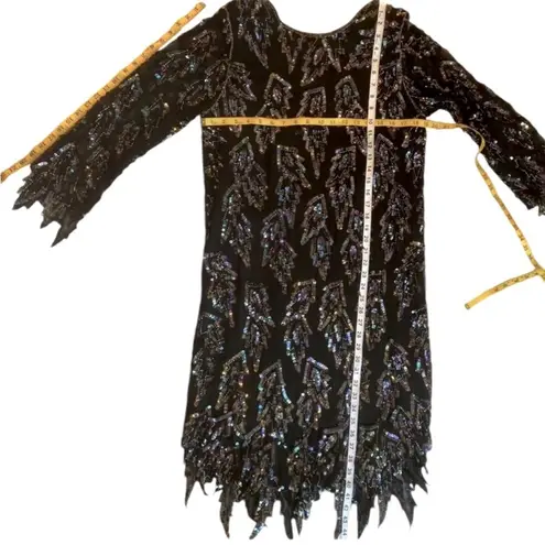 Vintage Cocktail Dress Medium Formal 80s Art Deco Beaded Holiday Party RARE Black