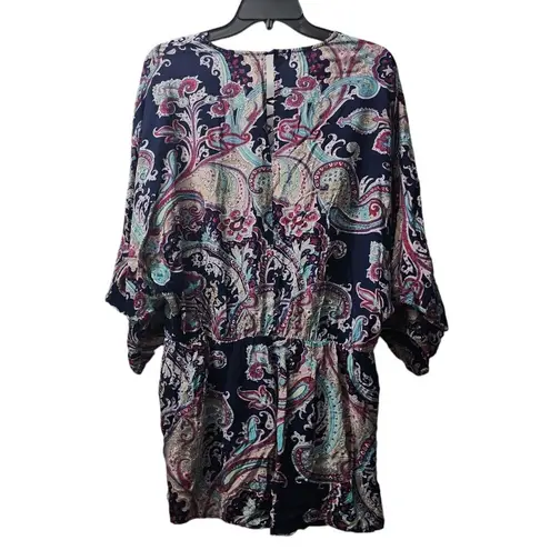 Umgee  Paisley Print Romper Lace‎ Up V Neck Casual Boho Chic Size M - Image 2