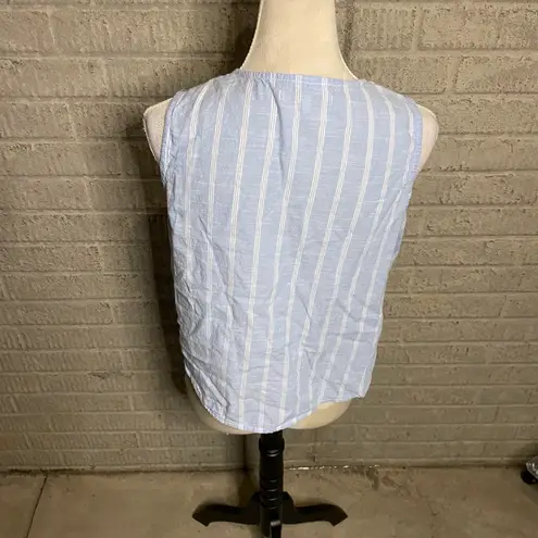 Juniper And Lime Button Down Tie Front Striped Sleeveless Blouse Size Small Blue