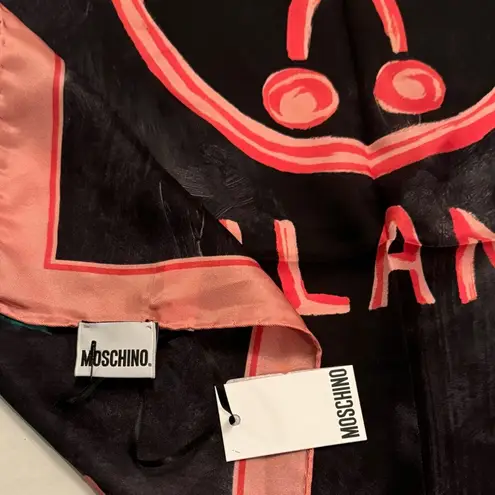 Moschino Milano Women’s Silk Scarf, Double Question Mark & Roses, Made In Italy