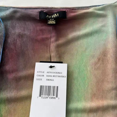 NWT AFRM Kona Mesh Rainbow Square Neck Top Size S Blue