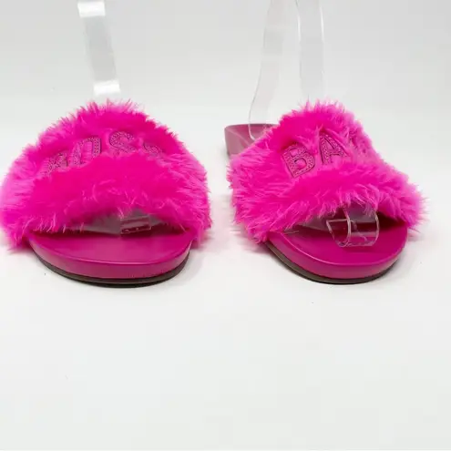 Schutz Hot pink faux fur furry Boss Babe sandals slides slippers shoes 6.5 new