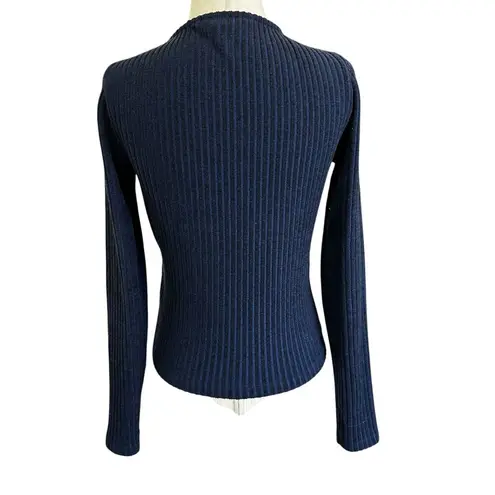 Saint + Sofia Blue Ribbed Knit Victory Wrap Blouse Women Size 6 | 68