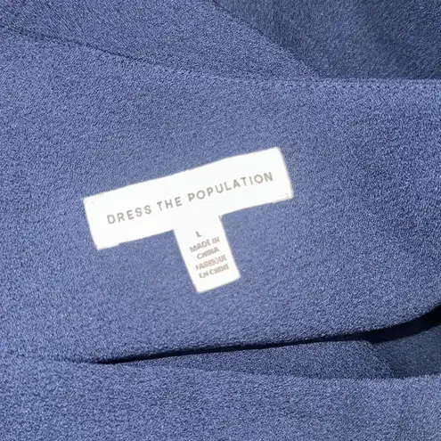 Dress the Population NWOT AMY crepe one shoulder maxi slit navy gown sz L