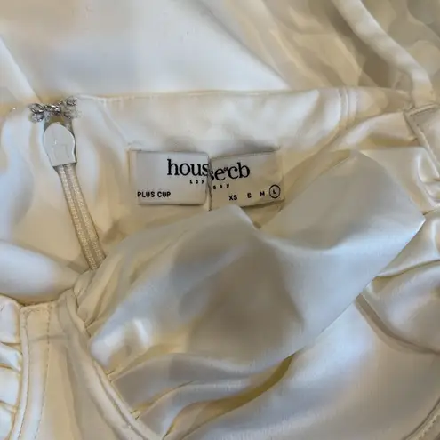 House Of CB NWOT  Flora Ivory Satin Corset Side Slit Midi Dress sz L PLUS CUP