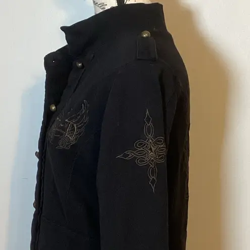 VINTAGE HARLEY DAVIDSON TAILOR FITTED MILITARY EMBROIDERED WOMENS JACKET SZ M Black Size M