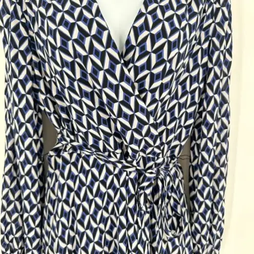 Banana Republic  Women's Geometric Full Sleeve Faux Wrap Dress Blue Black Size 8