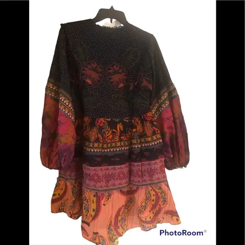 Farm Rio Mix Patchwork Long-sleeve Minidress