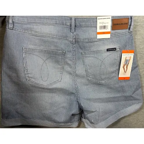 Calvin Klein Jeans Womens Shorts Sz 16 Roll Cuff Denim Stripe Blue High Rise