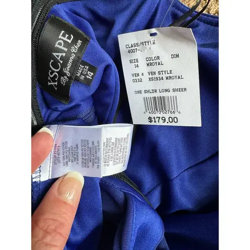 XScape NWT Blue Embellished One Shoulder Ruched Maxi Dress Gown size 14