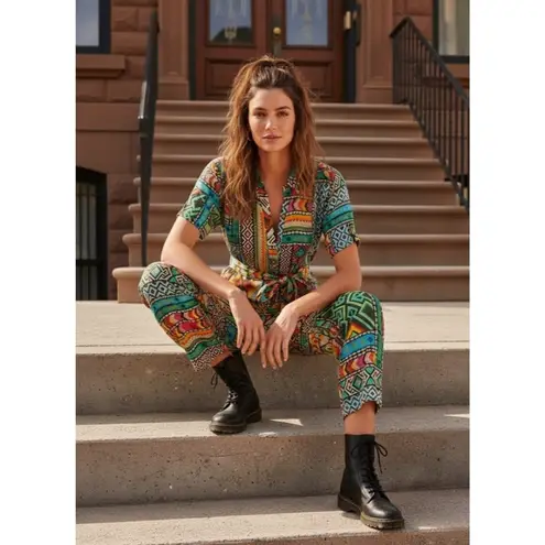 Farm Rio NWT Banana Scarves Jumpsuit Tropical Print Soft Fluid Belted 1-Piece M