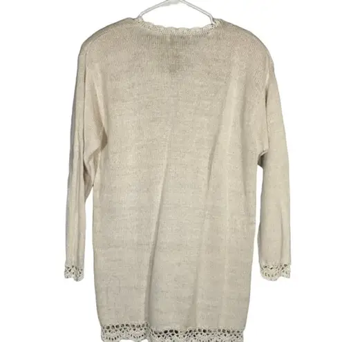 Carolyn Taylor White Cottagecore Floral Embroidered Knit Sweater Women Sz L VTG