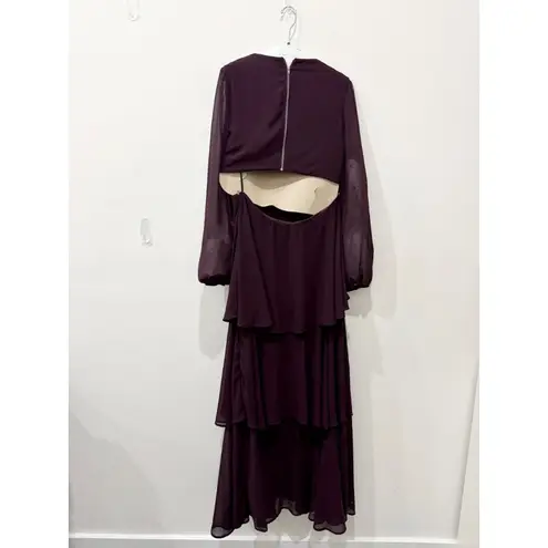 Lulus Garden Bliss Cutout Long Sleeve Tiered Maxi Dress Plum Purple Women's XL