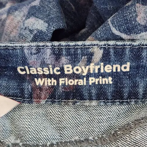 Laurie Felt Floral Cropped Jeans Size 16 Petite Classic Boyfriend Jeans Blue
