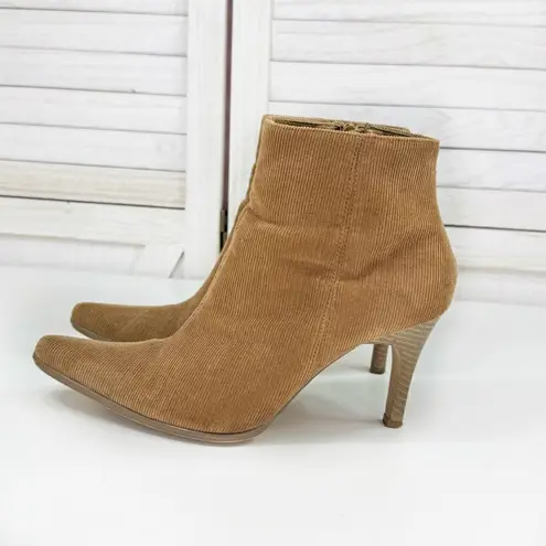 Splash Corduroy Pointed Toe Heeled Ankle Boots Carmel Tan 6.5