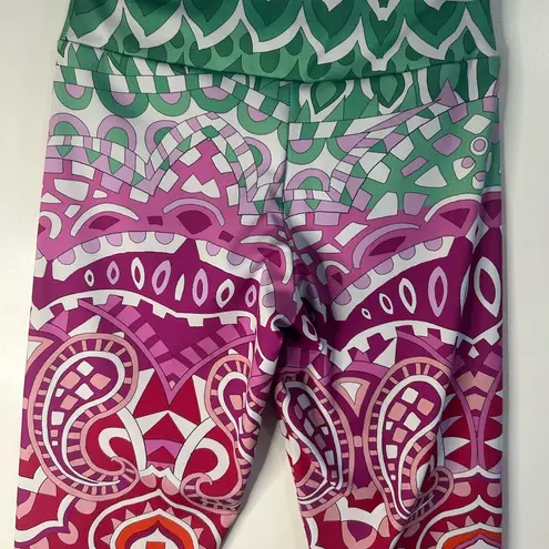 PETER P POPOVITCH Green and Pink Ombré Mandala Leggings Size M