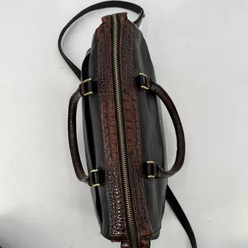 Brahmin Alligator Croc Black Leather Double Handle Bag with Crossbody Strap