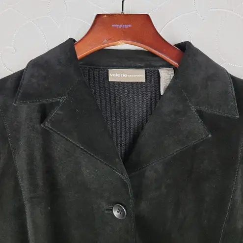 Valerie Separates Womens Jacket Medium Black Suede Leather Merino Wool Button Up - Image 9