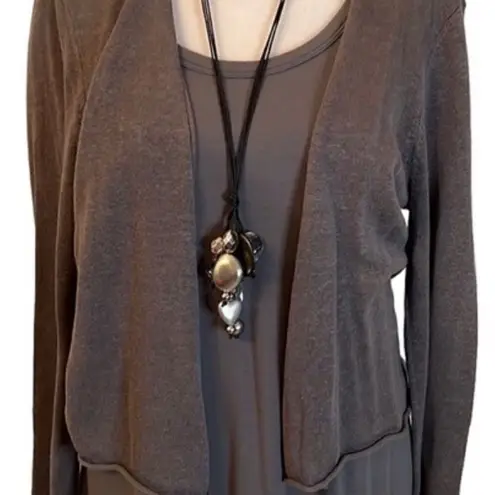 Silver & clear beads on a long multi cord necklace cute stylish versatile GUC Brown