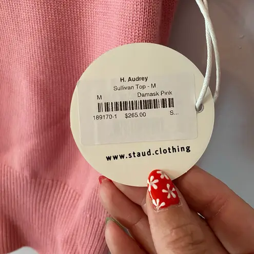 STAUD NWT  Damask Pink Sullivan Top Sweater V-neck Preppy Wool Women size Medium