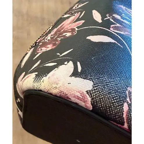 Karl Lagerfeld Paris Zip Top Tote Bag Satchel Black with Pink Flowers