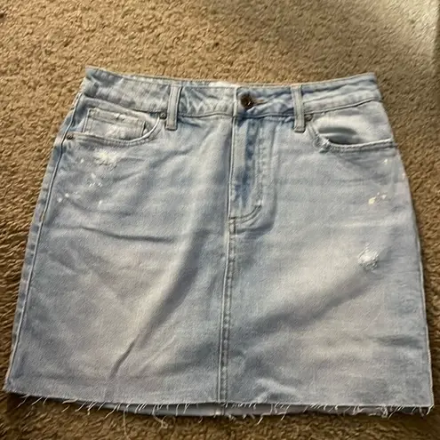 Pistola Denim Jean Mini Skirt Distressed Raw Hem Light Wash Blue Size 27