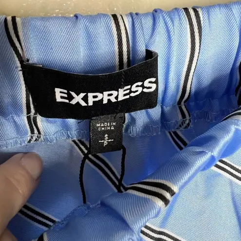 EXPRESS NWT  Asymmetrical Skirt SMALL Blue Striped Satin High Waist Elastic Waist